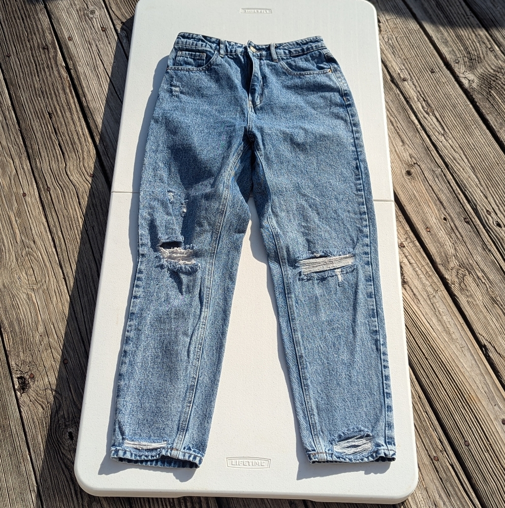 Shein Distressed Classic Blue Denim Jeans